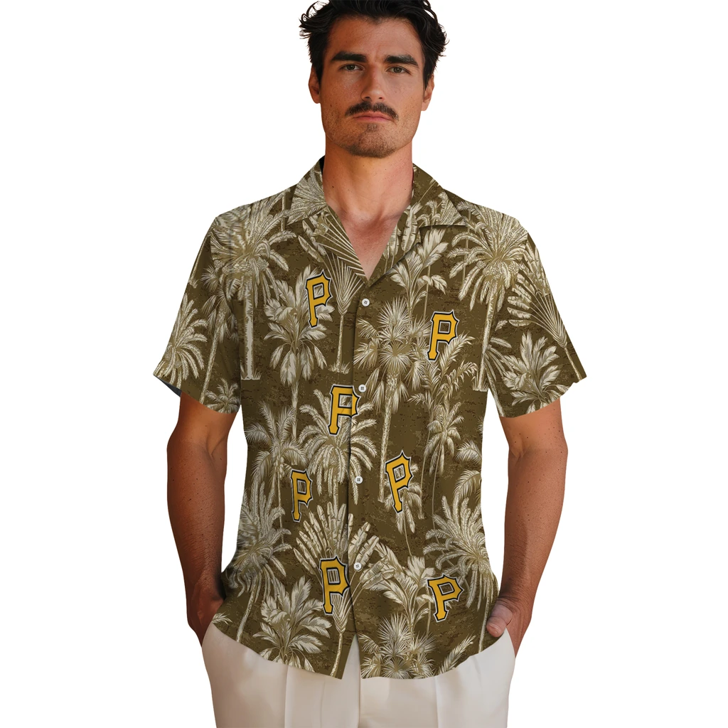 Pittsburgh Pirates Hawaiian Shirt - Vintage Palm Tree pittsburgh pirates palm shadows black hawaiian shirts fashion forward