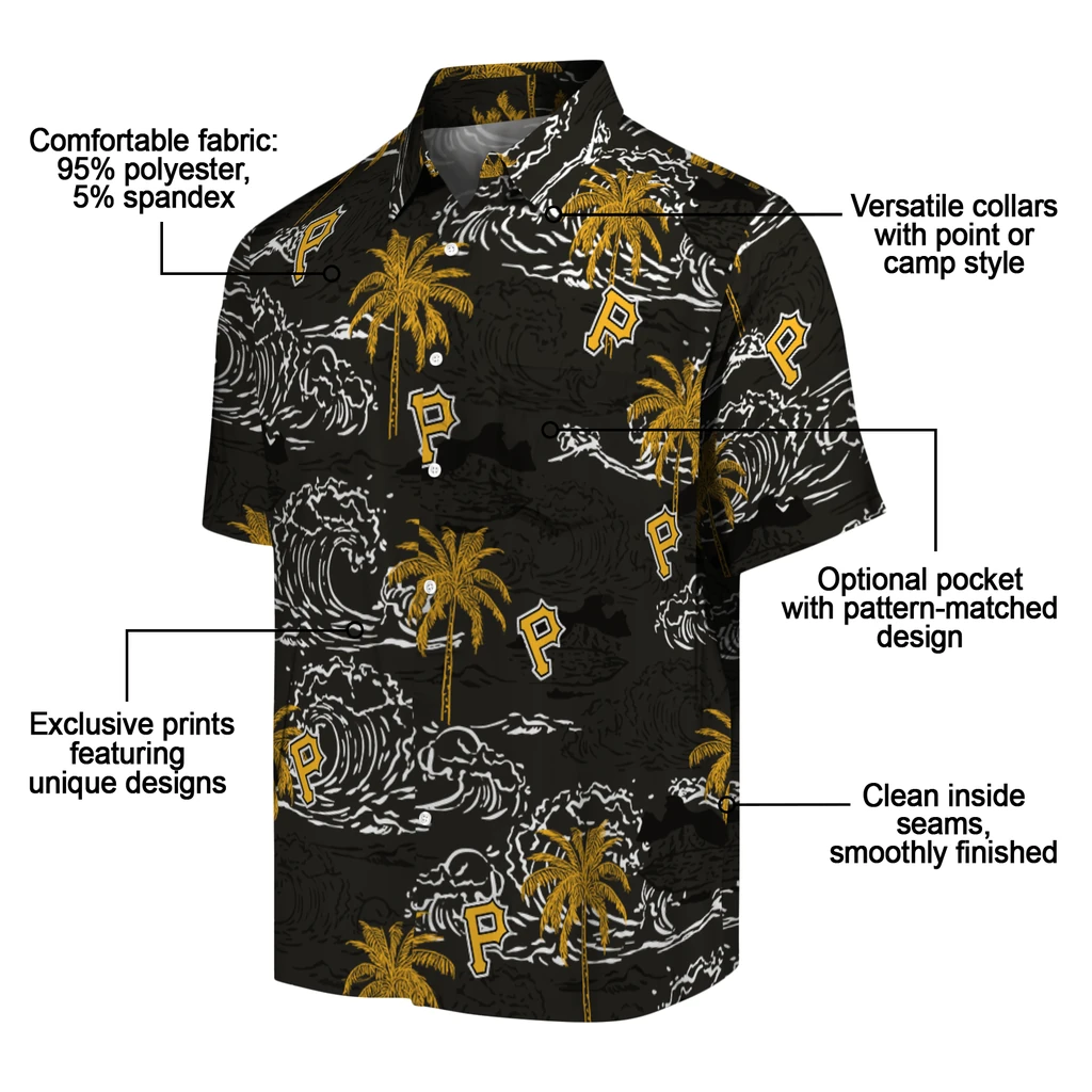 Pittsburgh Pirates Hawaiian Shirt - Wave Palm pittsburgh pirates wave palm black hawaiian shirts new arrival