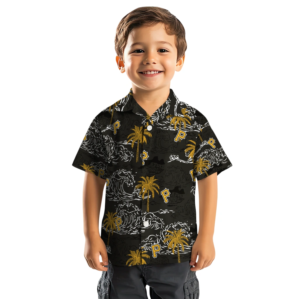Pittsburgh Pirates Hawaiian Shirt - Wave Palm pittsburgh pirates wave palm black hawaiian shirts top rated