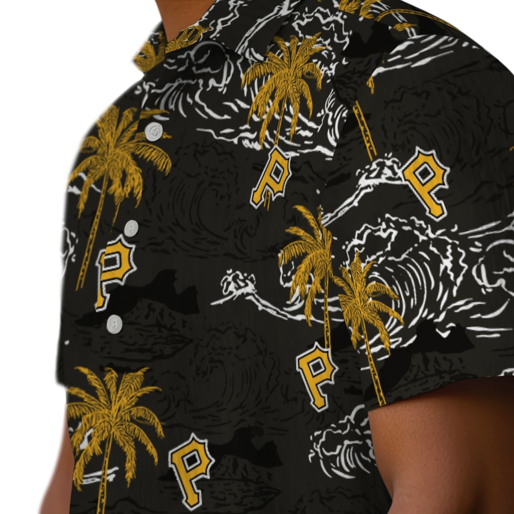 Pittsburgh Pirates Hawaiian Shirt - Wave Palm pittsburgh pirates wave palm black hawaiian shirts trendy