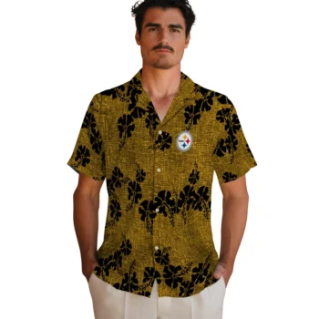 pittsburgh steelers hibiscus petals gold hawaiian shirts fashion forward