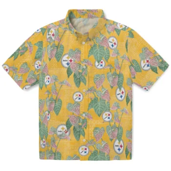 pittsburgh steelers anthurium overlay gold hawaiian shirts best selling