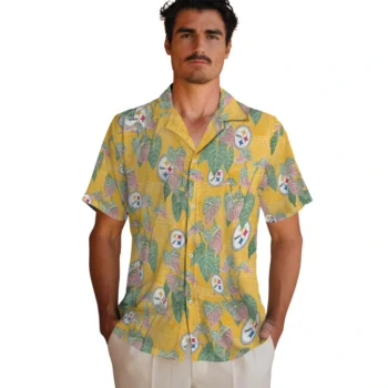 pittsburgh steelers anthurium overlay gold hawaiian shirts fashion forward