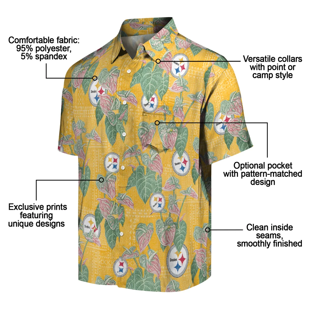 Pittsburgh Steelers Hawaiian Shirt - Anthurium Overlay pittsburgh steelers anthurium overlay gold hawaiian shirts new arrival