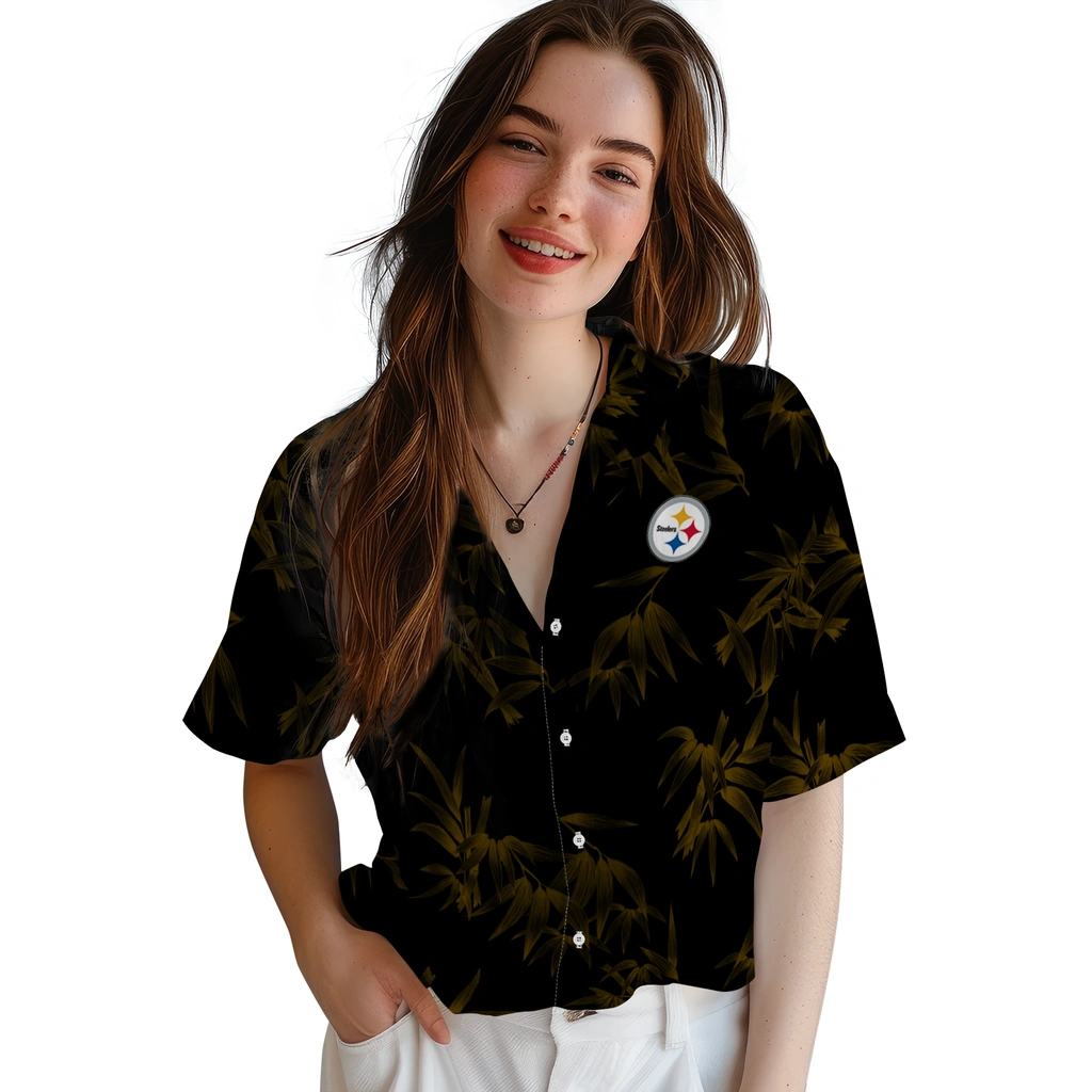 Pittsburgh Steelers Hawaiian Shirt - Bamboo Branches pittsburgh steelers bamboo branches gold black hawaiian shirts latest model