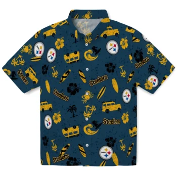 pittsburgh steelers beach vibe navy hawaiian shirts best selling