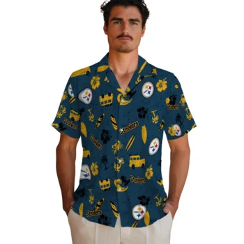 pittsburgh steelers beach vibe navy hawaiian shirts fashion forward