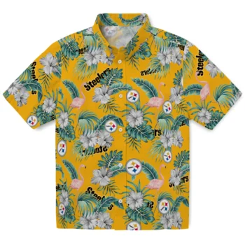 pittsburgh steelers flamingo palms gold hawaiian shirts best selling