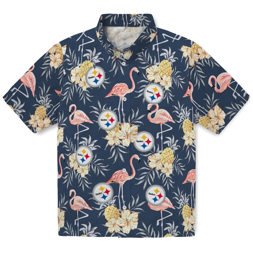 Pittsburgh Steelers Hawaiian Shirt - Flamingo Hibiscus pittsburgh steelers flamingo hibiscus navy hawaiian shirts best selling