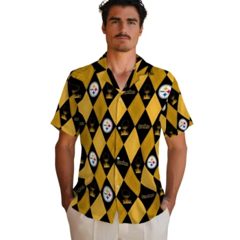 pittsburgh steelers balloon plaid gold hawaiian shirts fashion forward