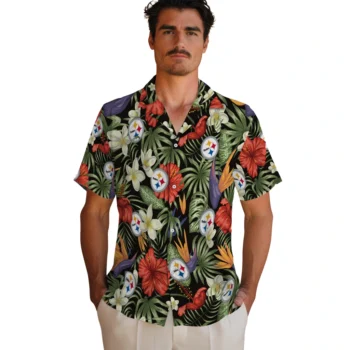 pittsburgh steelers hibiscus bird hawaiian shirts fashion forward