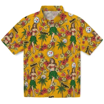 pittsburgh steelers hawaiian girls design gold hawaiian shirts best selling