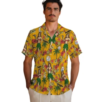 pittsburgh steelers hawaiian girls design gold hawaiian shirts fashion forward