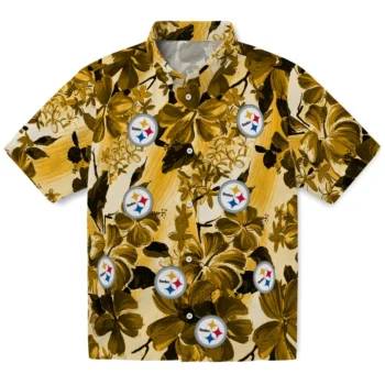 pittsburgh steelers hibiscus arrangement gold hawaiian shirts best selling