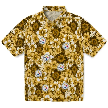 pittsburgh steelers hibiscus blooms gold hawaiian shirts best selling