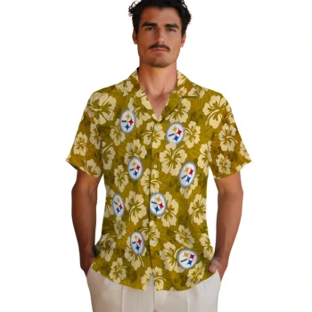 pittsburgh steelers hibiscus cluster gold hawaiian shirts fashion forward