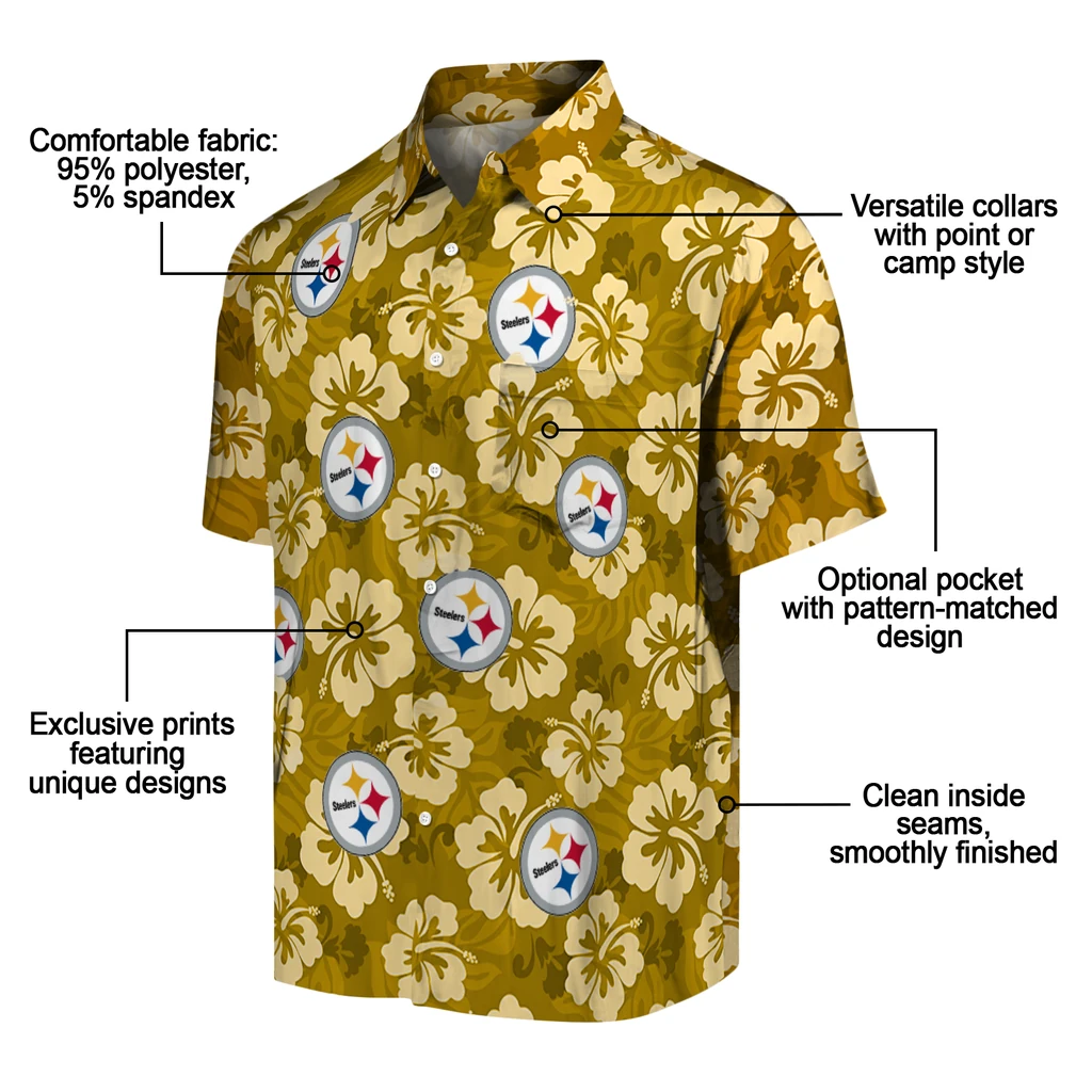 Pittsburgh Steelers Hawaiian Shirt - Hibiscus Cluster pittsburgh steelers hibiscus cluster gold hawaiian shirts new arrival