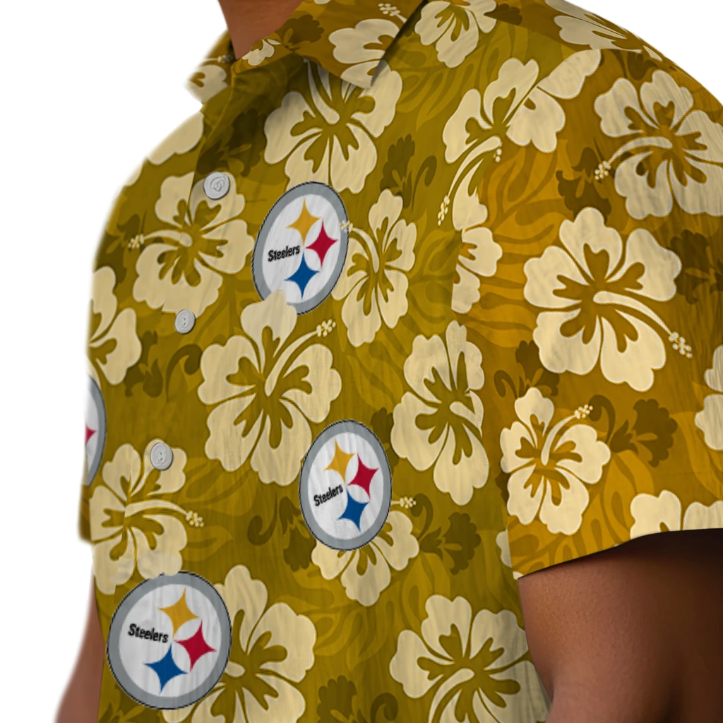 Pittsburgh Steelers Hawaiian Shirt - Hibiscus Cluster pittsburgh steelers hibiscus cluster gold hawaiian shirts trendy
