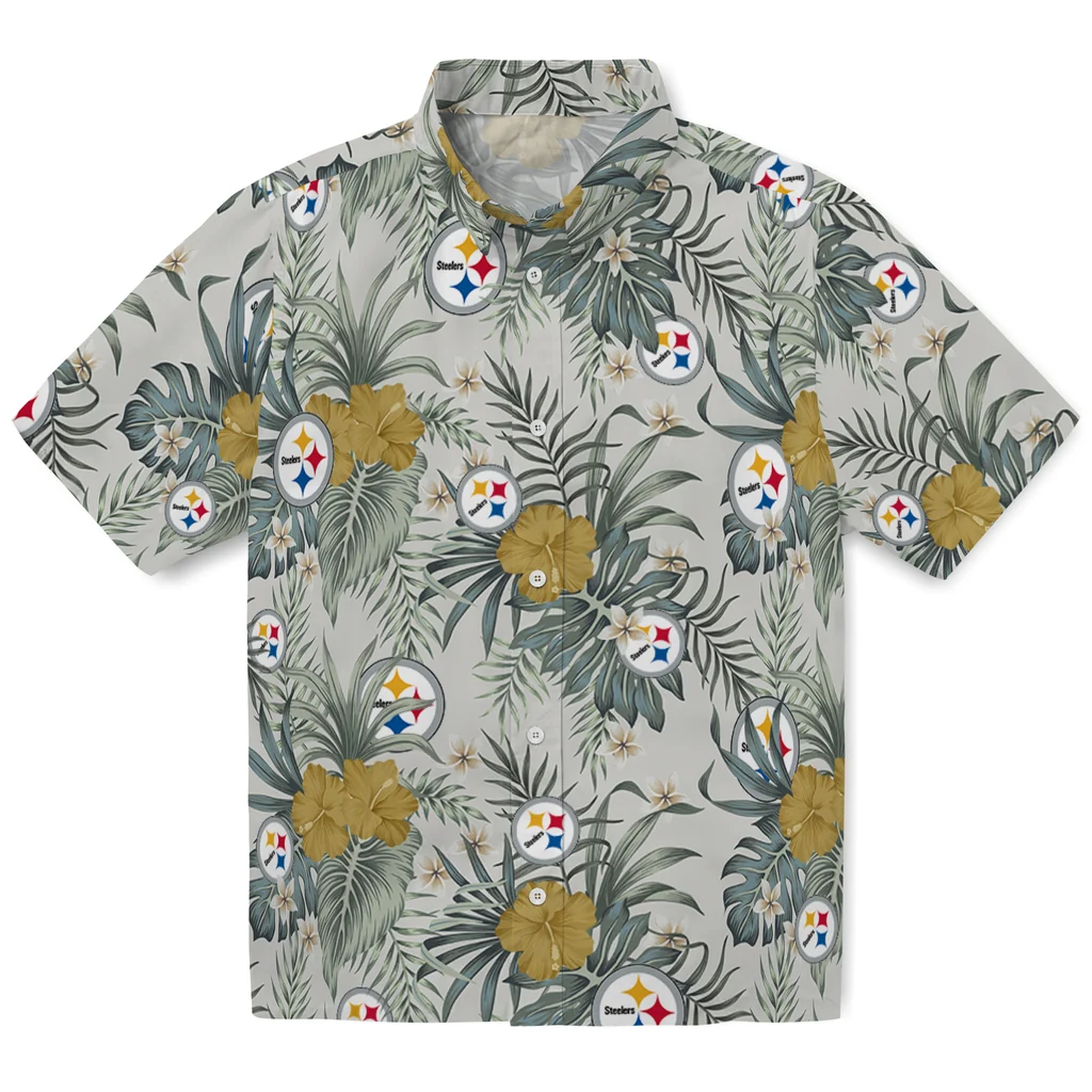 Pittsburgh Steelers Hawaiian Shirt - Hibiscus Designs pittsburgh steelers hibiscus designs beige hawaiian shirts best selling