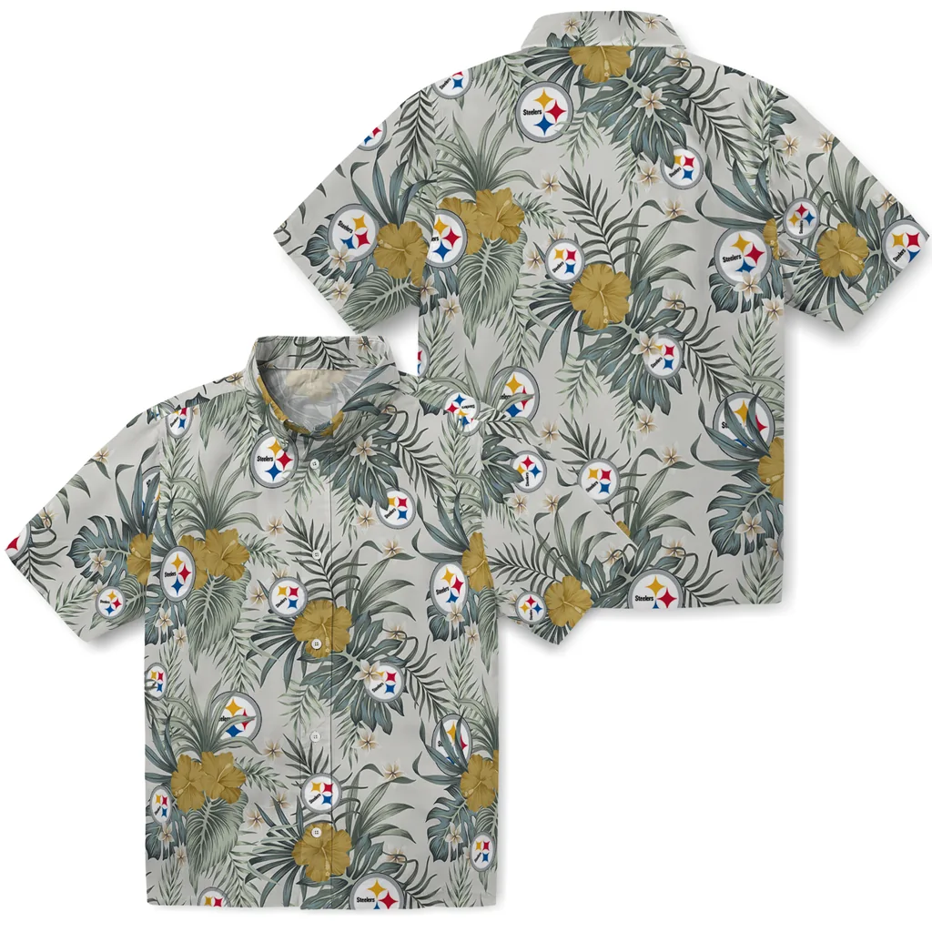 Pittsburgh Steelers Hawaiian Shirt - Hibiscus Designs pittsburgh steelers hibiscus designs beige hawaiian shirts high quality