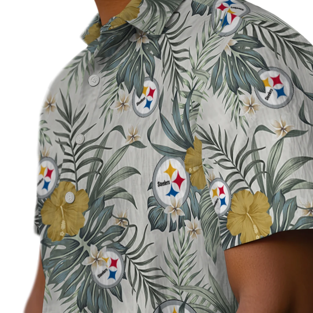 Pittsburgh Steelers Hawaiian Shirt - Hibiscus Designs pittsburgh steelers hibiscus designs beige hawaiian shirts trendy
