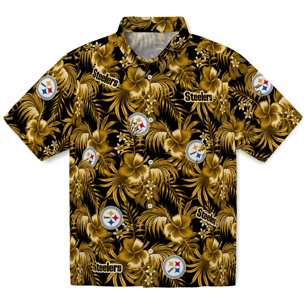 Pittsburgh Steelers Hawaiian Shirt - Hibiscus Exotic pittsburgh steelers hibiscus exotic gold hawaiian shirts best selling