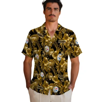pittsburgh steelers hibiscus exotic gold hawaiian shirts fashion forward