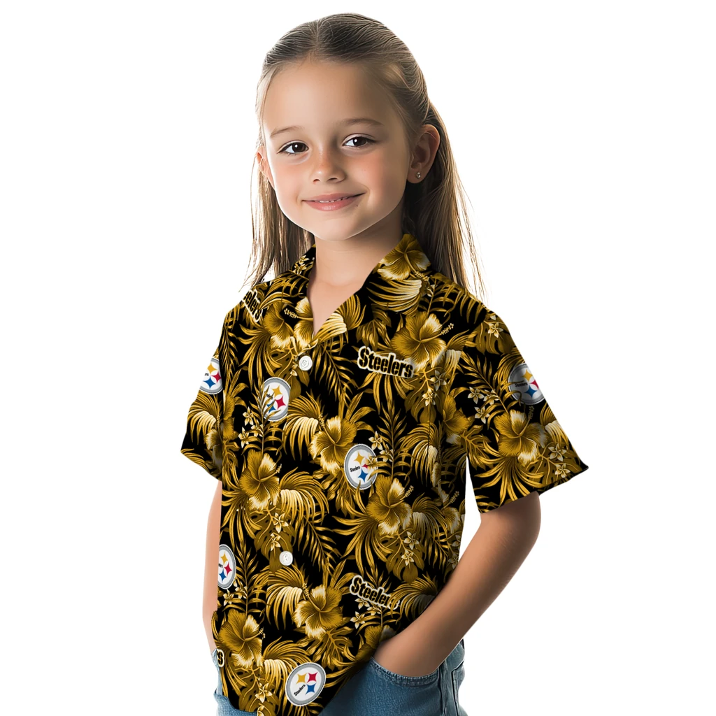 Pittsburgh Steelers Hawaiian Shirt - Hibiscus Exotic pittsburgh steelers hibiscus exotic gold hawaiian shirts premium grade