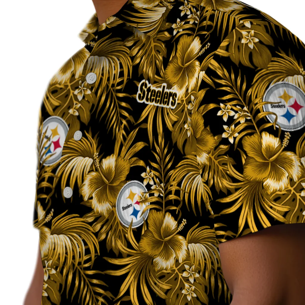 Pittsburgh Steelers Hawaiian Shirt - Hibiscus Exotic pittsburgh steelers hibiscus exotic gold hawaiian shirts trendy