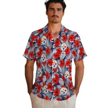 pittsburgh steelers hibiscus fiesta red royal blue hawaiian shirts fashion forward