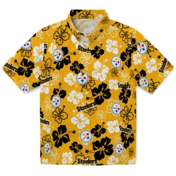 pittsburgh steelers hibiscus bloom gold hawaiian shirts best selling