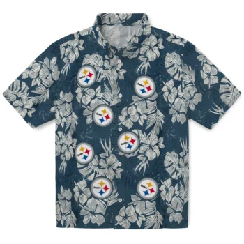 pittsburgh steelers hibiscus flowers navy blue hawaiian shirts best selling