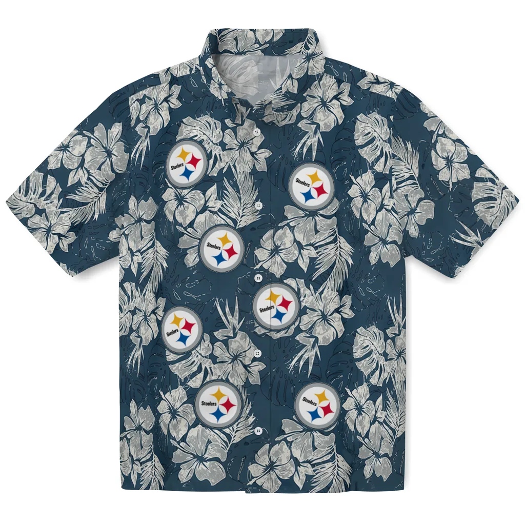 Pittsburgh Steelers Hawaiian Shirt - Hibiscus Flowers pittsburgh steelers hibiscus flowers navy blue hawaiian shirts best selling
