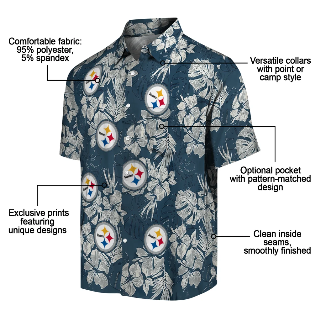 Pittsburgh Steelers Hawaiian Shirt - Hibiscus Flowers pittsburgh steelers hibiscus flowers navy blue hawaiian shirts new arrival
