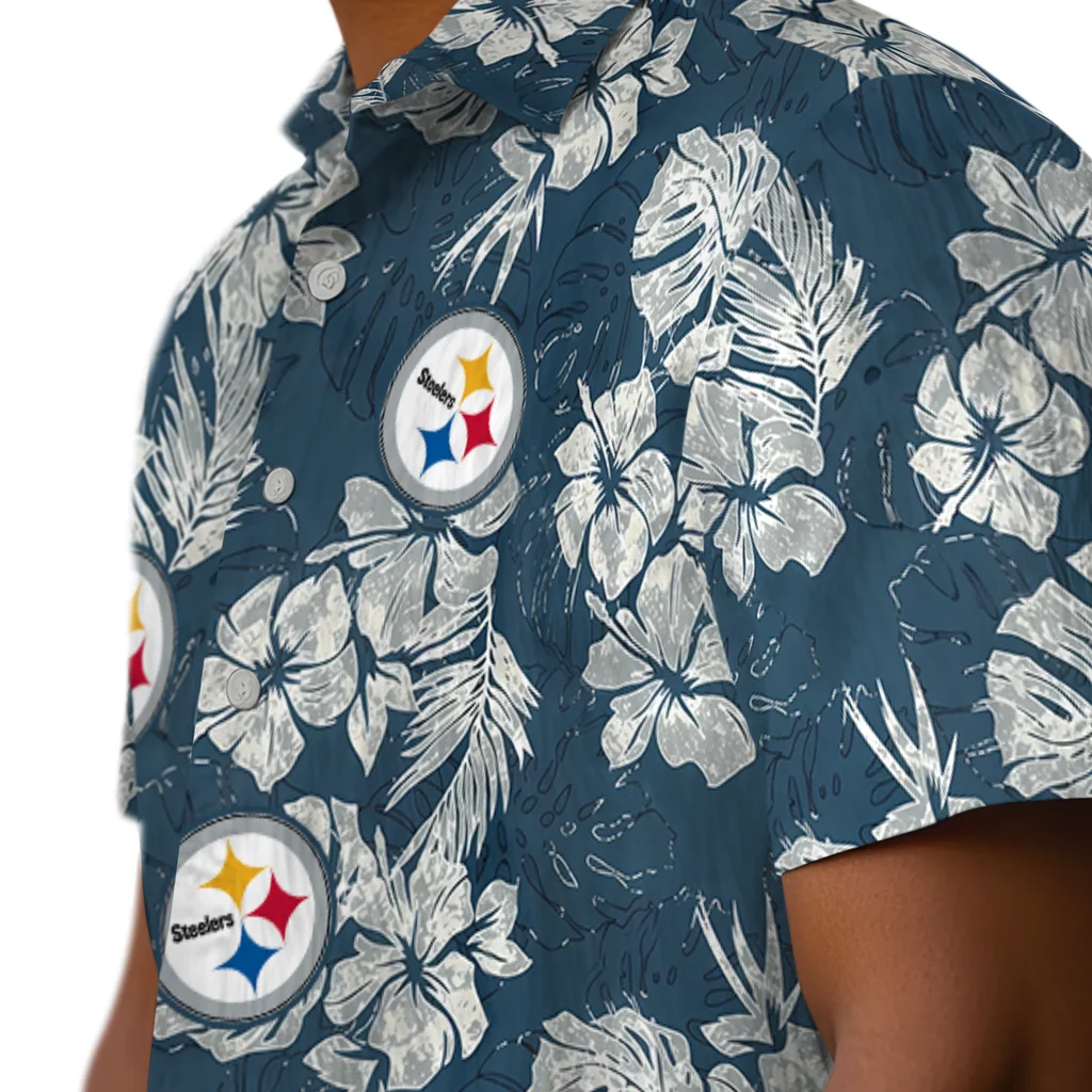 Pittsburgh Steelers Hawaiian Shirt - Hibiscus Flowers pittsburgh steelers hibiscus flowers navy blue hawaiian shirts trendy
