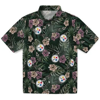 pittsburgh steelers hibiscus leaves pattern green hawaiian shirts best selling