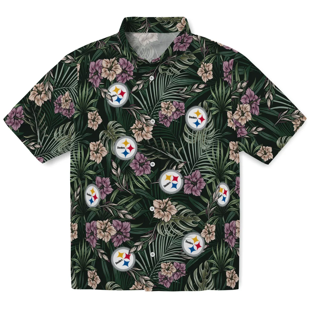 Pittsburgh Steelers Hawaiian Shirt - Hibiscus Leaves Pattern pittsburgh steelers hibiscus leaves pattern green hawaiian shirts best selling