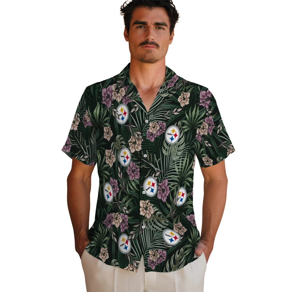 Pittsburgh Steelers Hawaiian Shirt - Hibiscus Leaves Pattern pittsburgh steelers hibiscus leaves pattern green hawaiian shirts fashion forward