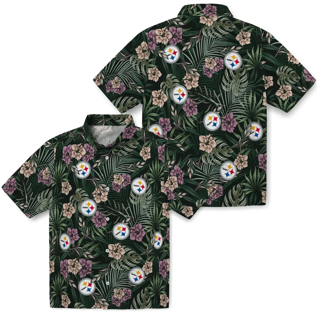 Pittsburgh Steelers Hawaiian Shirt - Hibiscus Leaves Pattern pittsburgh steelers hibiscus leaves pattern green hawaiian shirts high quality