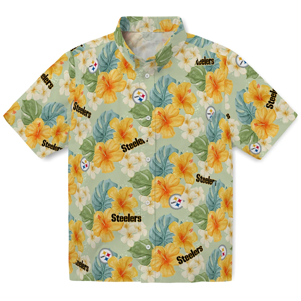 Pittsburgh Steelers Hawaiian Shirt - Hibiscus Mood pittsburgh steelers hibiscus mood pale lime yellow hawaiian shirts best selling