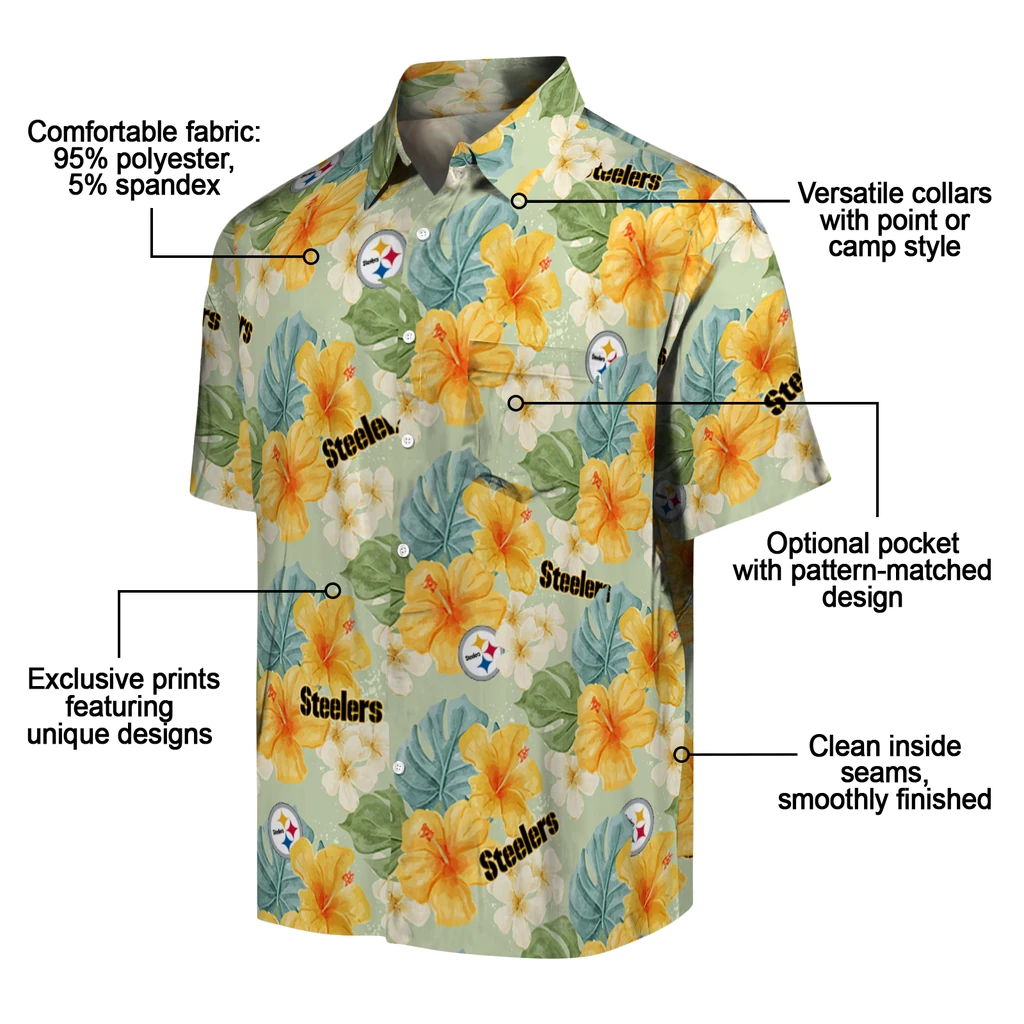 Pittsburgh Steelers Hawaiian Shirt - Hibiscus Mood pittsburgh steelers hibiscus mood pale lime yellow hawaiian shirts new arrival