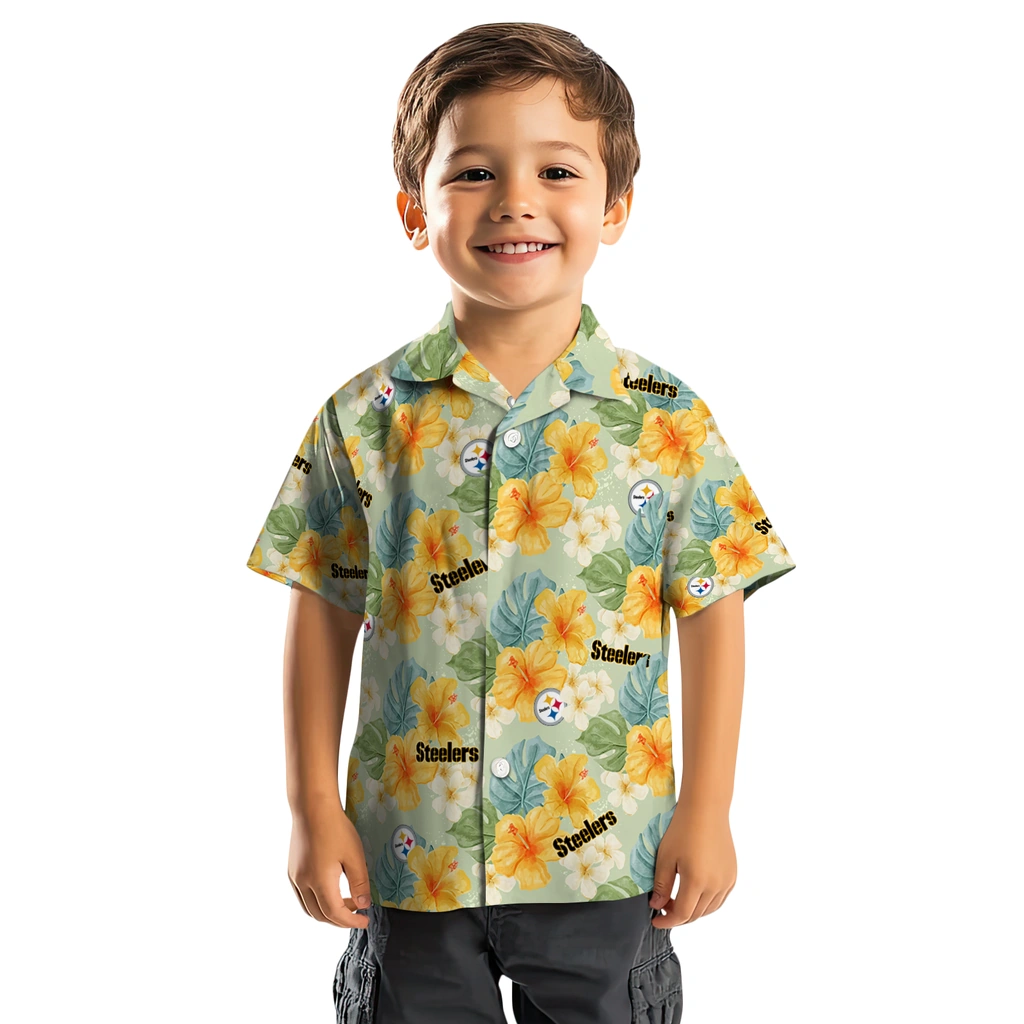 Pittsburgh Steelers Hawaiian Shirt - Hibiscus Mood pittsburgh steelers hibiscus mood pale lime yellow hawaiian shirts top rated