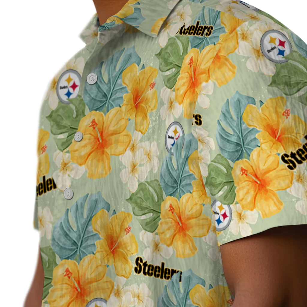 Pittsburgh Steelers Hawaiian Shirt - Hibiscus Mood pittsburgh steelers hibiscus mood pale lime yellow hawaiian shirts trendy