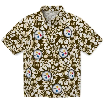 pittsburgh steelers hibiscus motif gold white hawaiian shirts best selling
