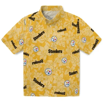 pittsburgh steelers hibiscus oasis gold hawaiian shirts best selling