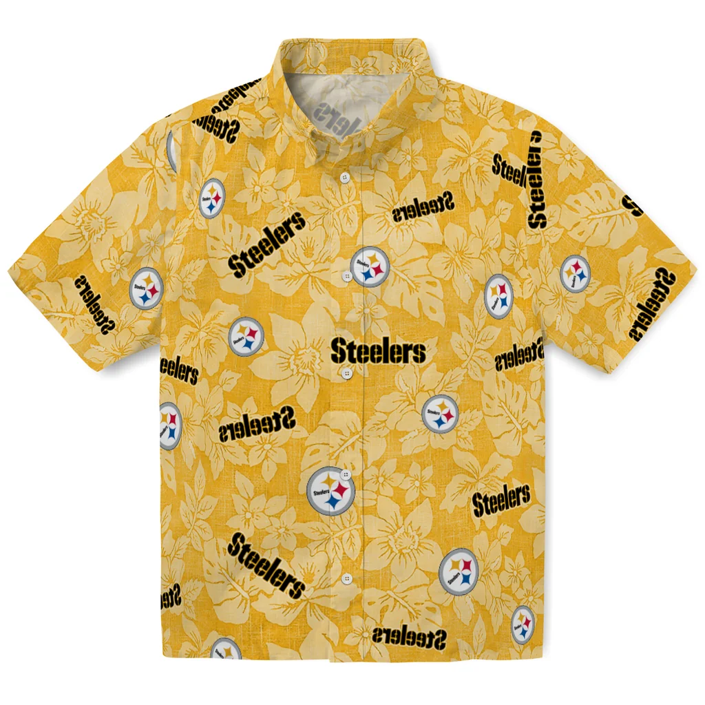 Pittsburgh Steelers Hawaiian Shirt - Hibiscus Oasis pittsburgh steelers hibiscus oasis gold hawaiian shirts best selling