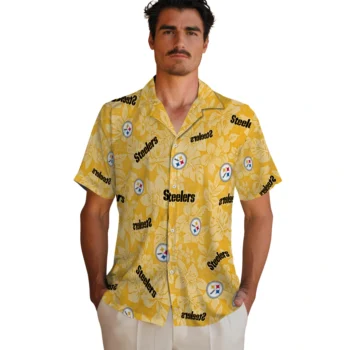 pittsburgh steelers hibiscus oasis gold hawaiian shirts fashion forward
