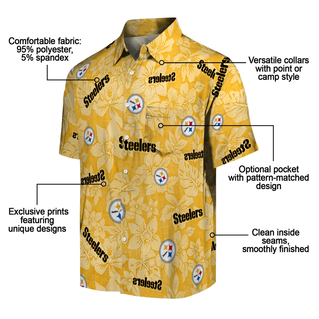 Pittsburgh Steelers Hawaiian Shirt - Hibiscus Oasis pittsburgh steelers hibiscus oasis gold hawaiian shirts new arrival