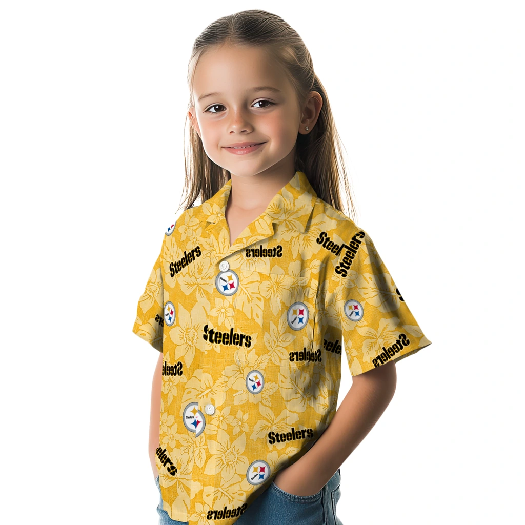 Pittsburgh Steelers Hawaiian Shirt - Hibiscus Oasis pittsburgh steelers hibiscus oasis gold hawaiian shirts premium grade