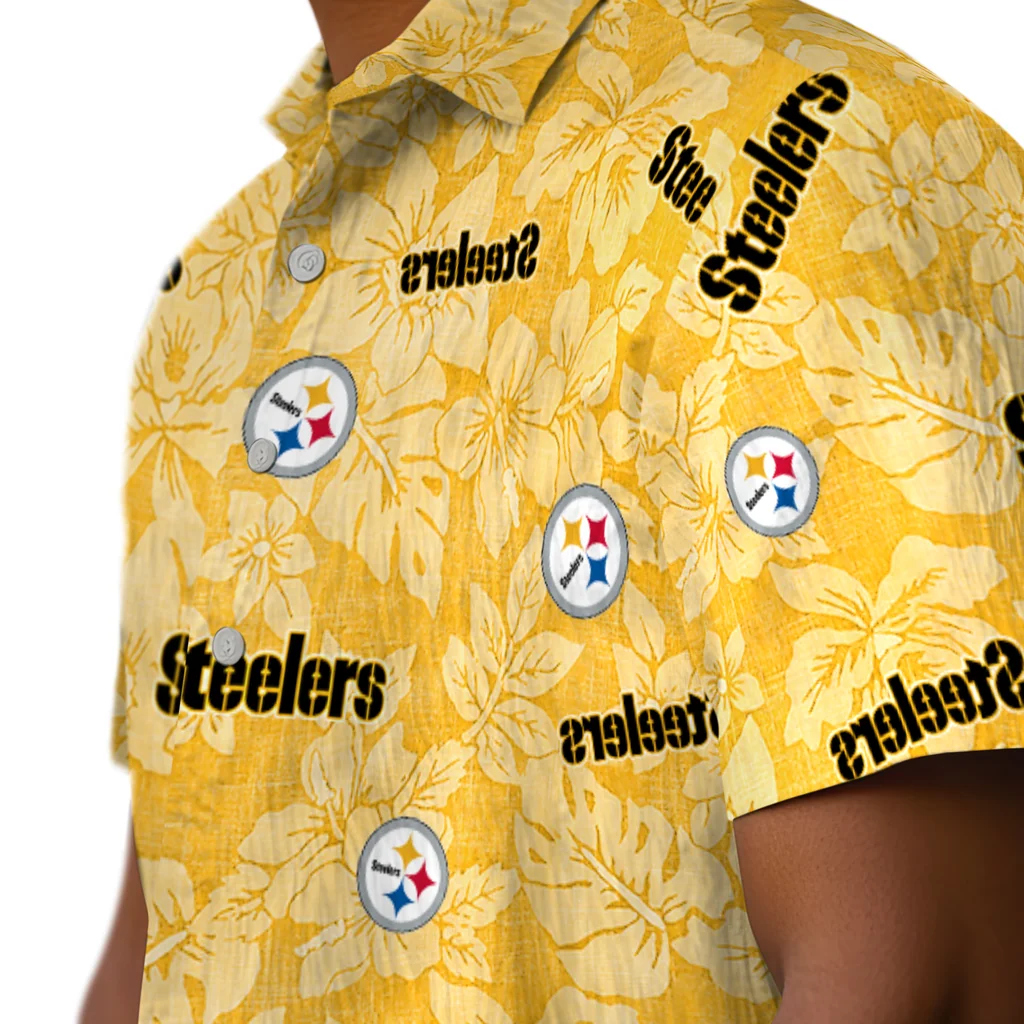 Pittsburgh Steelers Hawaiian Shirt - Hibiscus Oasis pittsburgh steelers hibiscus oasis gold hawaiian shirts trendy
